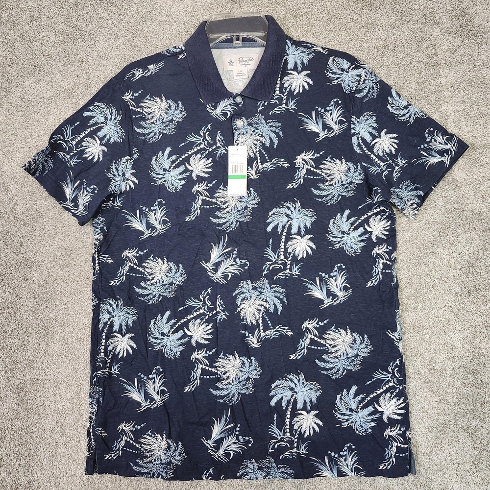 Original Penguin Polo Shirt Mens Large Palm Print New